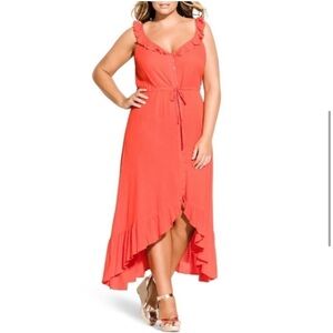 Tigerlily City Chic Asymmetrical High-Low Sundress V-Neck Sleeveless Maxi Ruffle